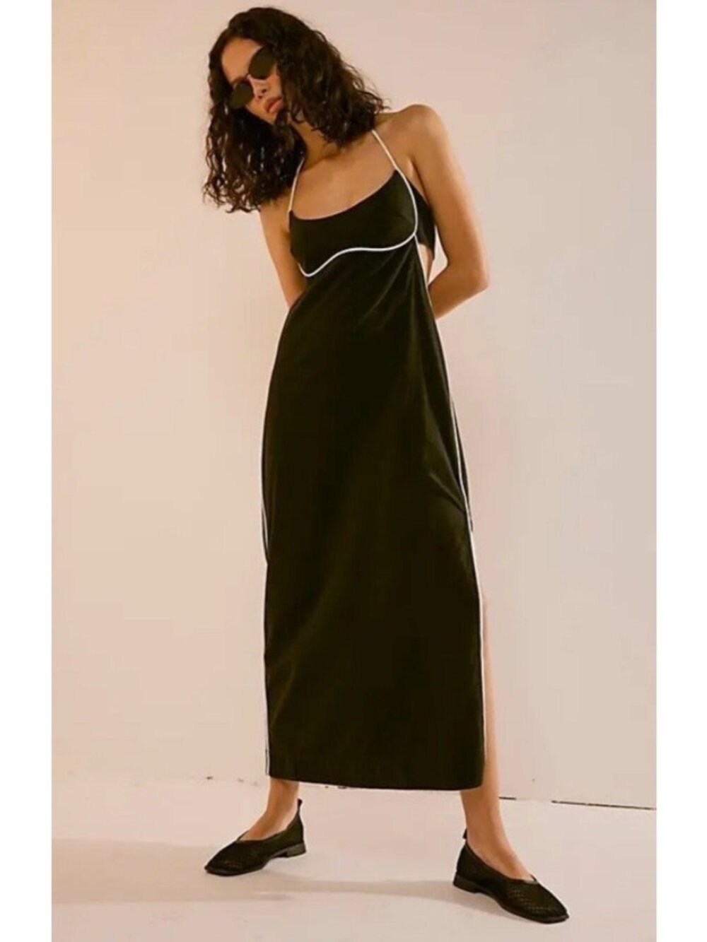 Free People Summer In Capri Halter Slit Side Midi Dress Womens Size XL Black NWT - Picture 1 of 16